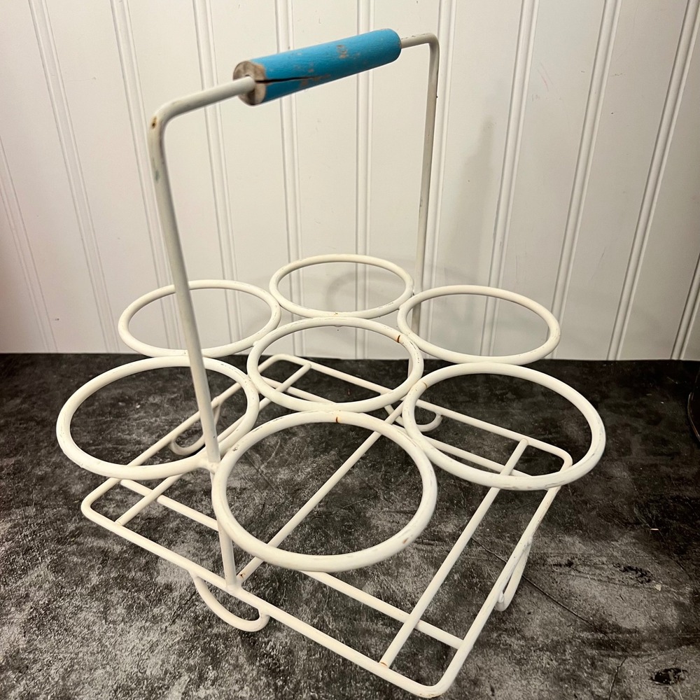 Vintage Drink Caddy Wooden Handle | Holds 7 | Picnic Cookout